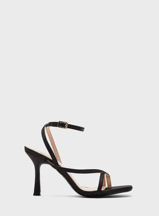 Satin Ankle Strap Square Toe Sandal