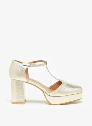 Womens T strap Sandals with Block Heels and Buckle Closure Ramadan Collection