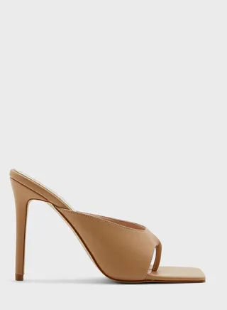 Square Toe Post Heeled Mule Sandal