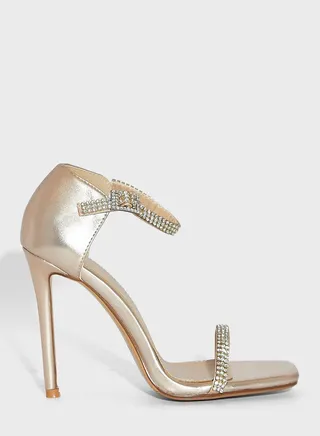 Sabrina Diamante Ankle Strap Square Toe Sandal