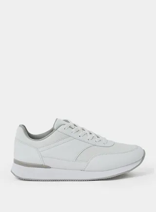 Split Mesh Faux Leather Lace Up Sneakers