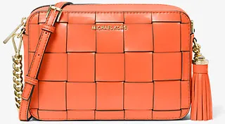 Ginny Medium Woven Leather Crossbody Bag
