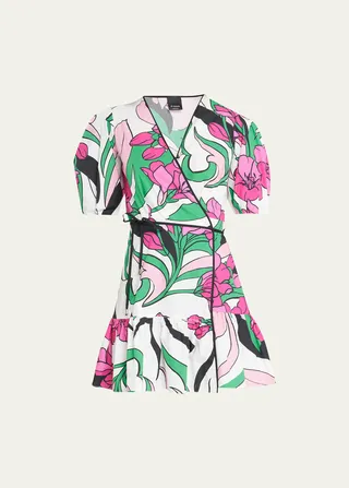 Astemio Floral Poplin Mini Wrap Dress