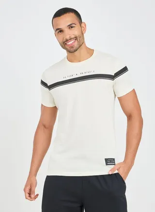 Horizontal Chest Print Regular Fit T-Shirt with Hem Badge Trim