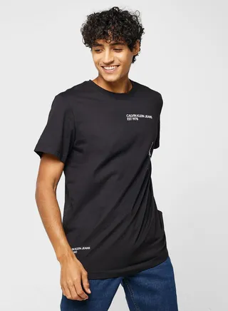 Multiplacement Text Crew Neck T-Shirt