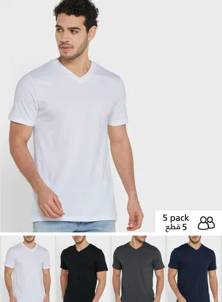 5 Pack Essential V Neck T-Shirts