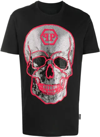 rhinestone skull crew neck T-Shirt