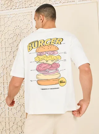 Premium Oversized Front & Back Burger Graphic Print Jersey T-shirt