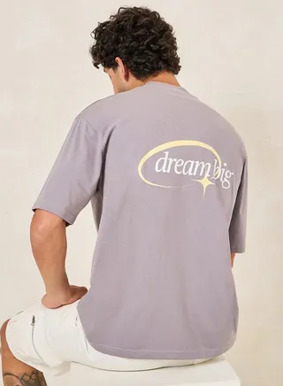 Embroidery Detail Oversized T-Shirt with Back Print