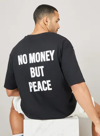 Streetwear Back Slogan Print Oversized Interlock T-Shirt