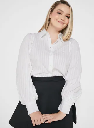 Puff Sleeve Button Detail Top