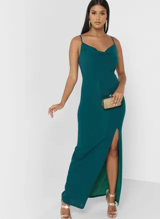 Front Slit Cowl Neck Dress