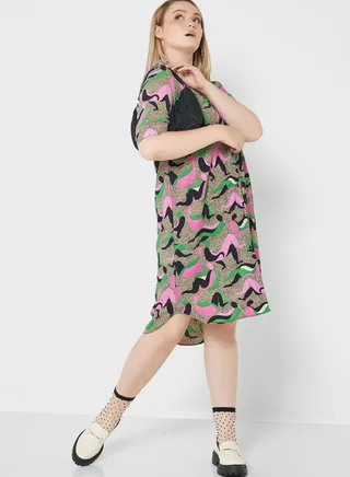 Printed Polo Neck Dress