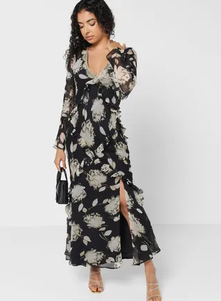 Lace Detail Floral Print Dress