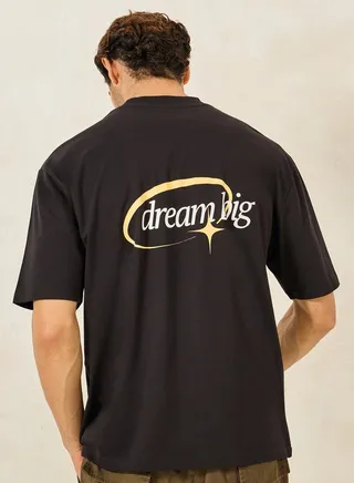 Embroidery Detail Oversized T-Shirt with Back Print