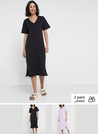 Relaxed V-Neck Midi Dress