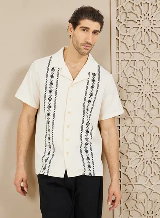 Aztec Print Cuban Collar Relax Fit Shirt