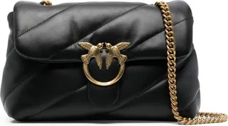 'love Classic Puff' Black Shoulder Bag With Diagonal Maxi Quilting In Leather Woman Pinko