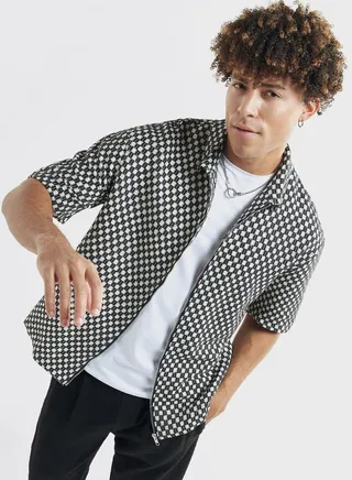 Textured Zip Through Regular Fit Shirt