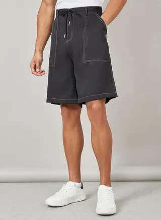 Oversized Parachute Woven Stitch Detail Shorts with Pocket Detail