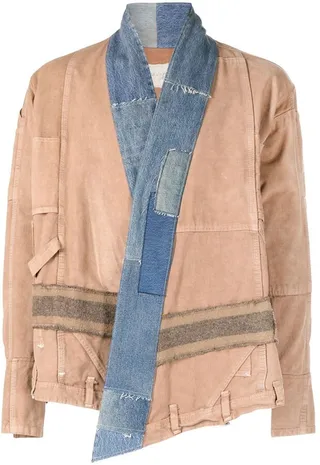 Patchwork-Design Denim-Trim Jacket