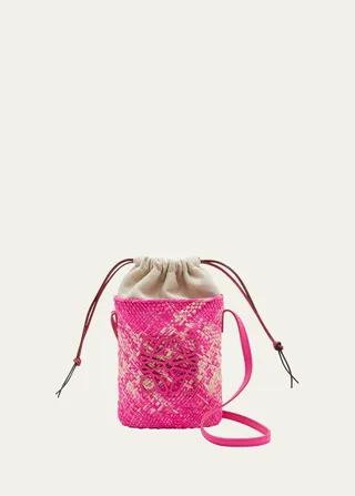 x Paula’s Ibiza Anagram Melange Straw Shoulder Bag