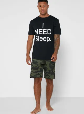 I Need Sleep Camo Shorts Pyjama Set