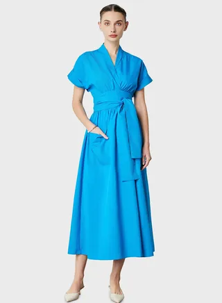 Surplice Neck Tiered Belted Dress