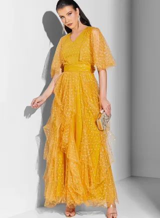 Nour Embroidered Dress With Ruffle Detail