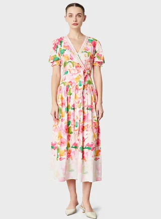 Surplice Neck Floral Print Dress
