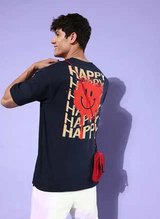 Back Graphic Print Oversized T-Shirt with Drop Shoulder Sleeves
