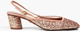 Chisel glittered leather slingback pumps