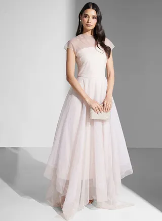 Asymmetrical Hem Tulle Gown