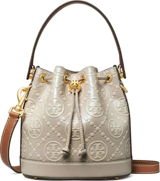 T Monogram Embossed Bucket Bag