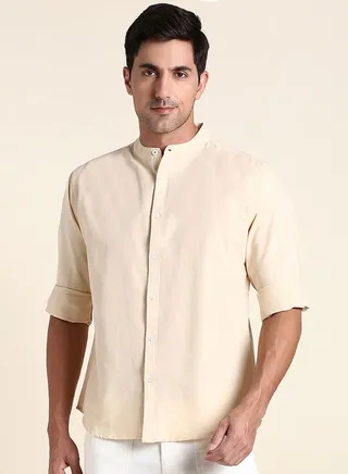 Mandarin Collar Slim Fit Shirt with Long Sleeves