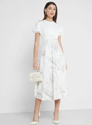 Flared Sleeve Printed Dress