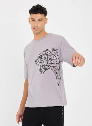 Tiger Graphic Crew Neck Oversized T-Shirt