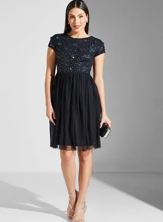Hadia Ghaleb Sequinned Butterfly Detail Dress