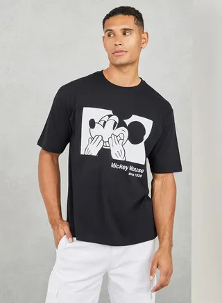 Oversized Mickey Mouse Graphic Print T-Shirt