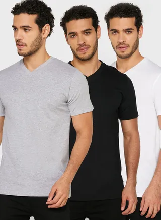 3 Pack Essential V Neck T-Shirts