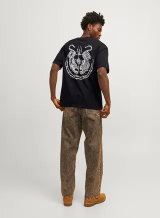 Tiger Graphic Back Print Crew Neck Jersey T-Shirt