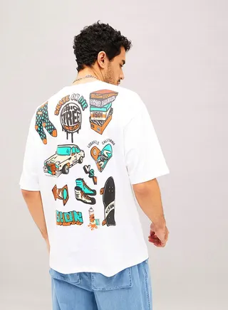 Graphic Print Oversized Drop Shoulder T-Shirt