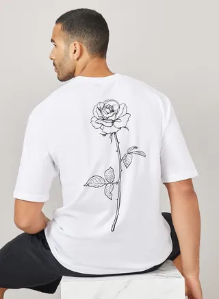 Back Rose Printed Oversized T-Shirt