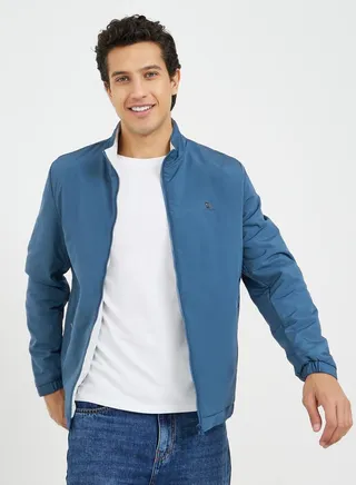 Logo Print Jacket with Zip Closure