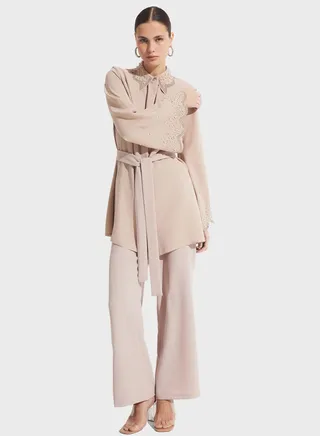 Embellished Belted Shirt & Pants Set