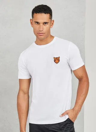 Tiger Embroidered Cotton Rich Regular Fit T-Shirt