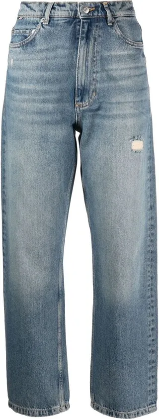 Wide-Leg Faded-Effect Jeans