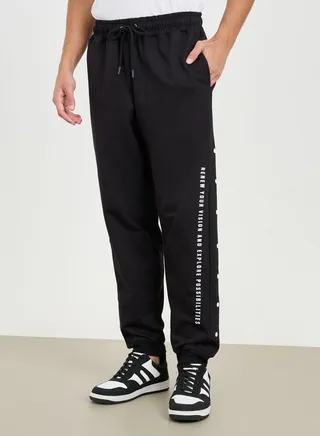 Oversized Side Vertical Print and Popper Detail Joggers