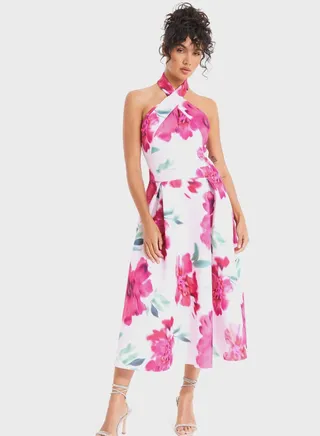 One Shoulder Floral Print Dress