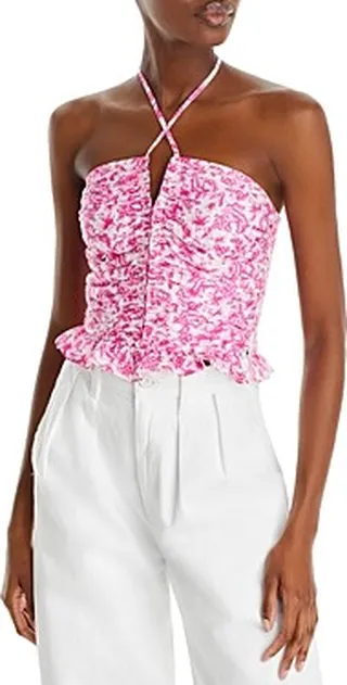 Aqua Floral Cinched Halter Neck Top - 100% Exclusive